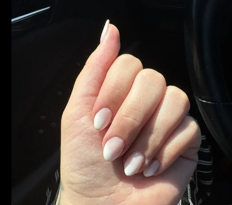 Short milky white almond nails