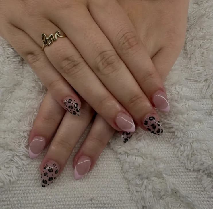 French tips with leopard print accents